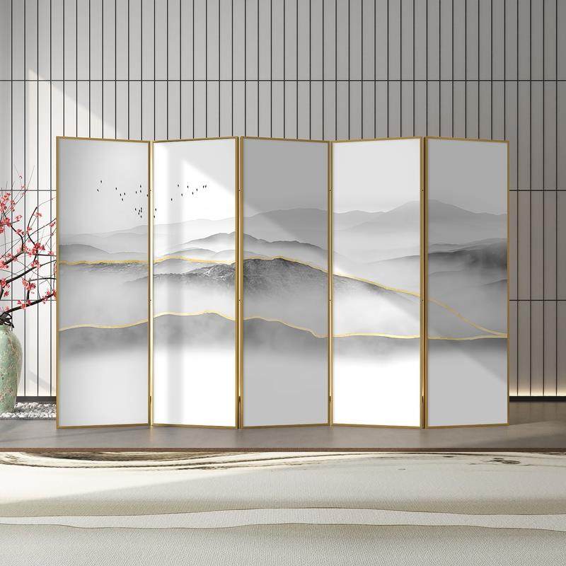 简铝合金屏风隔断客厅约现叠代酒奢店金属轻办公山水诗韵-156可移