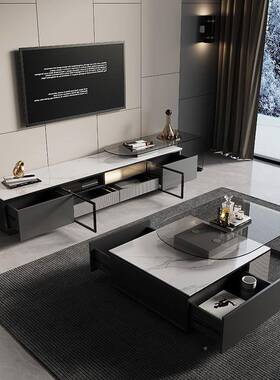 岩厅板电视柜灯茶几组合套装卧YVB意式轻奢极简客室带可伸缩储物