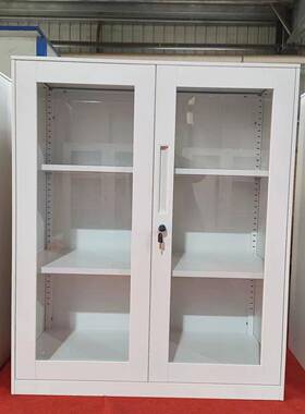 上海资钢制白色铁皮文件柜矮柜玻推拉门铁移门璃储纯物柜OOS料档