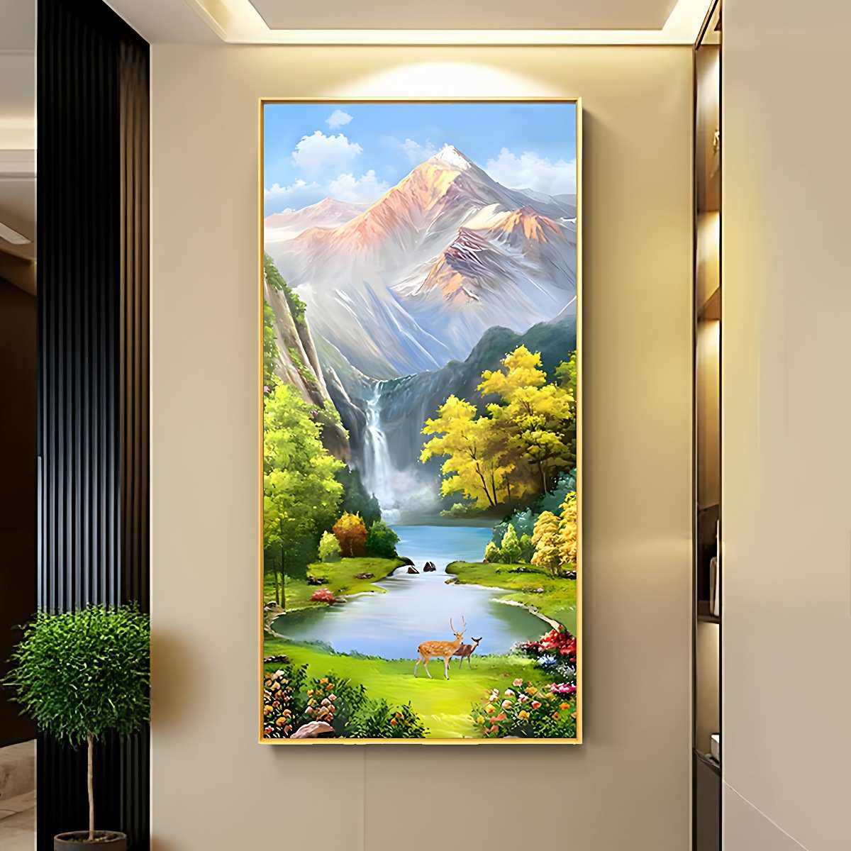 日照金山挂画玄关画油画聚宝山水画高级感风景走廊过道装饰正对门