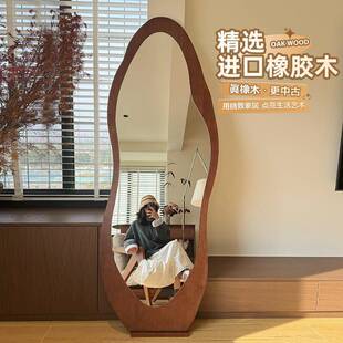 芒果实木穿衣镜卧室中古全身落地试衣镜网红女生家用大镜子casagd