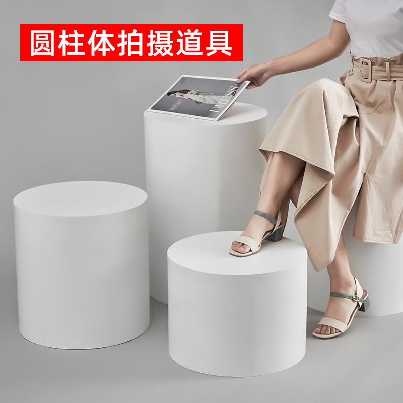 圆柱儿童拍照摄影道具烤漆展示台白色木墩子圆形底座摆件模特地台