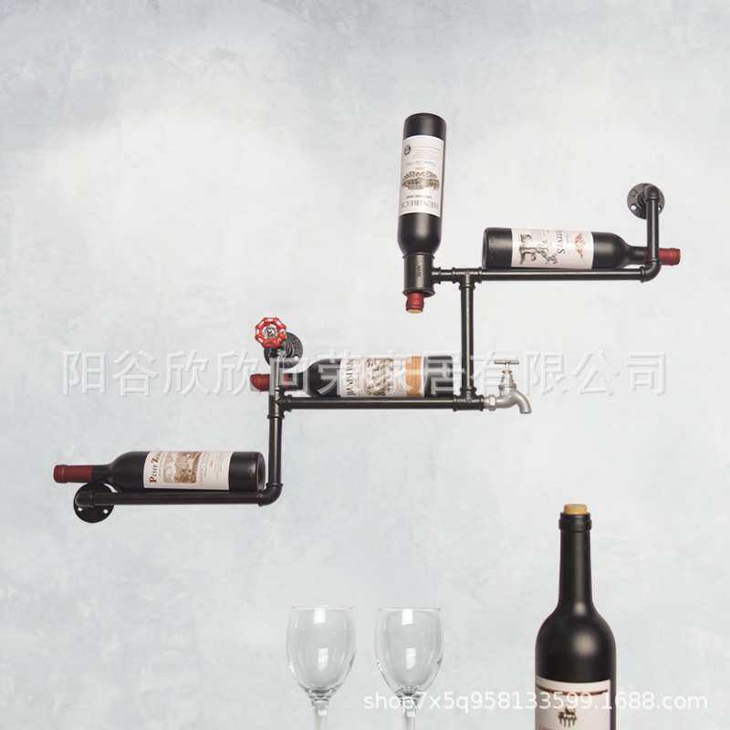 个性复古工业风铁艺水管墙上酒架墙面装饰创意壁挂酒架