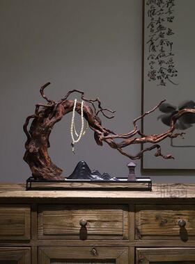 麓水r新中式意枯木山根雕造景摆件实木玄关IPL电禅店视柜酒桌面家