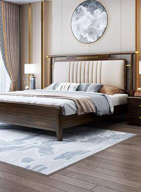 新中乌金木木床现代双人主卧婚51596储床软包床高箱小户实型物式