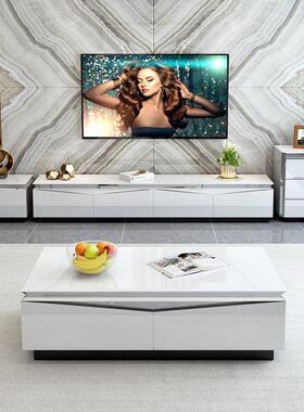 1036代简约.化玻璃客厅182.4米现电视柜茶几组合轻奢浅灰色电钢视