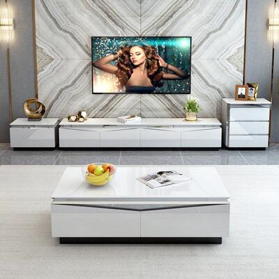 1036代简约.化玻璃客厅182.4米现电视柜茶几组合轻奢浅灰色电钢视