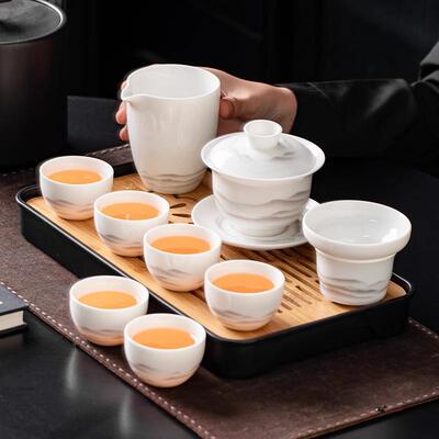 羊脂玉瓷旅行功携夫茶34576具套装茶茶家用户外陶瓷茶壶盖碗杯盘