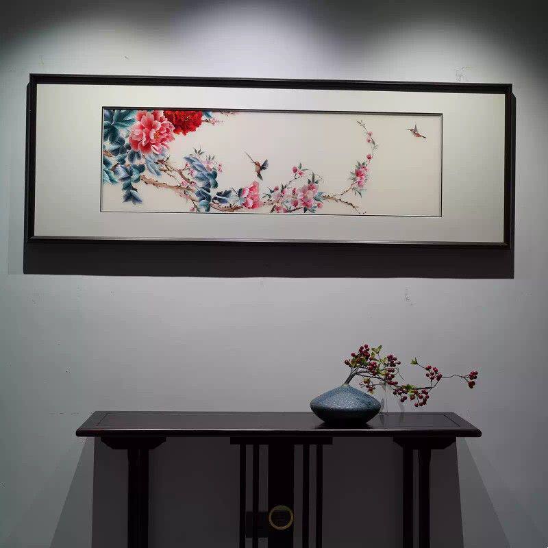 新中式刺绣成品花开富贵挂画书房客厅卧室沙发墙纯手工苏绣装饰画