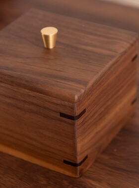 FHBG2021胡桃木轻奢牙线实木牙签收筒桌面家用高档新中黑式带盖棉