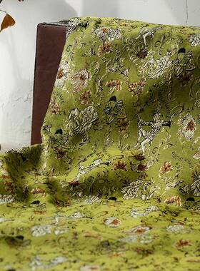 玫瑰织庄园跳舞小色花面料金TT-B7-28丝高密草绿时尚箱包手作浮提