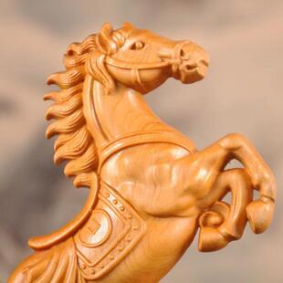崖柏马精雕摆件檀底座实木马工艺品创意桌面摆件小工艺品