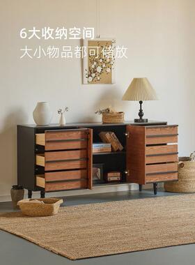 Nook7th/竹麓中古风实木餐边柜收纳柜储物边柜胡桃木色斗柜大容量