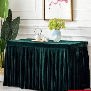 会议桌桌布长方形长条室桌商务桌套罩台布金丝绒布布艺桌裙红