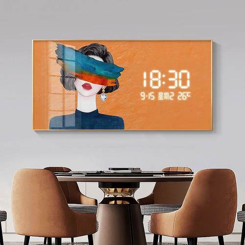 新款大尺寸电表箱装饰画带钟表LED雷达电子感应挂画配电箱挂画