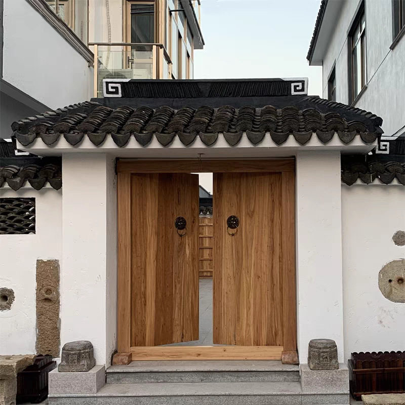老榆木入户大门中式庭院四合院别墅进户门复古双开门平板门实木门