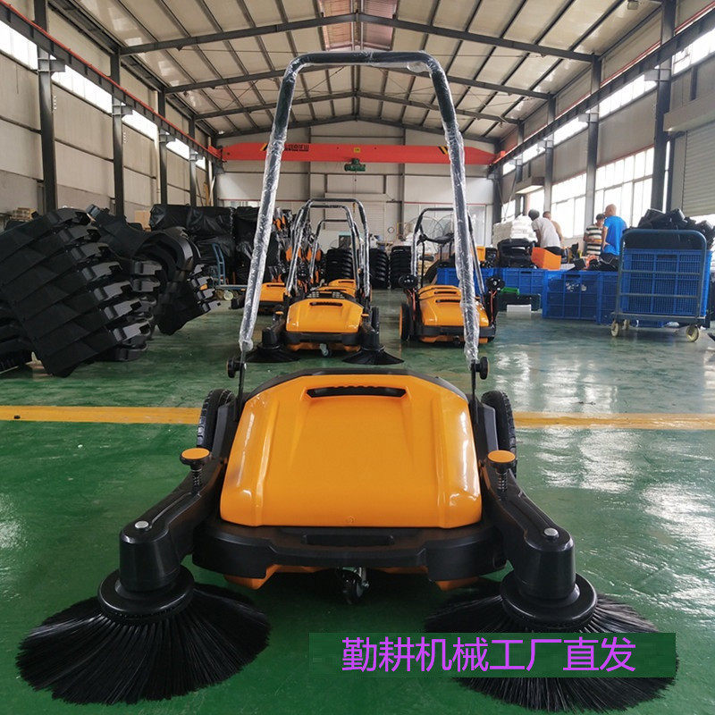 升级款灰色无动力耐磨轮刷手推扫地机 大垃圾箱轻便型地面清扫机
