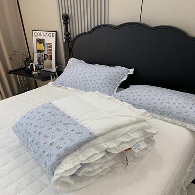 韩水式全棉sOB202510砂洗砂棉花边款双可洗春秋被三人件套搭细配