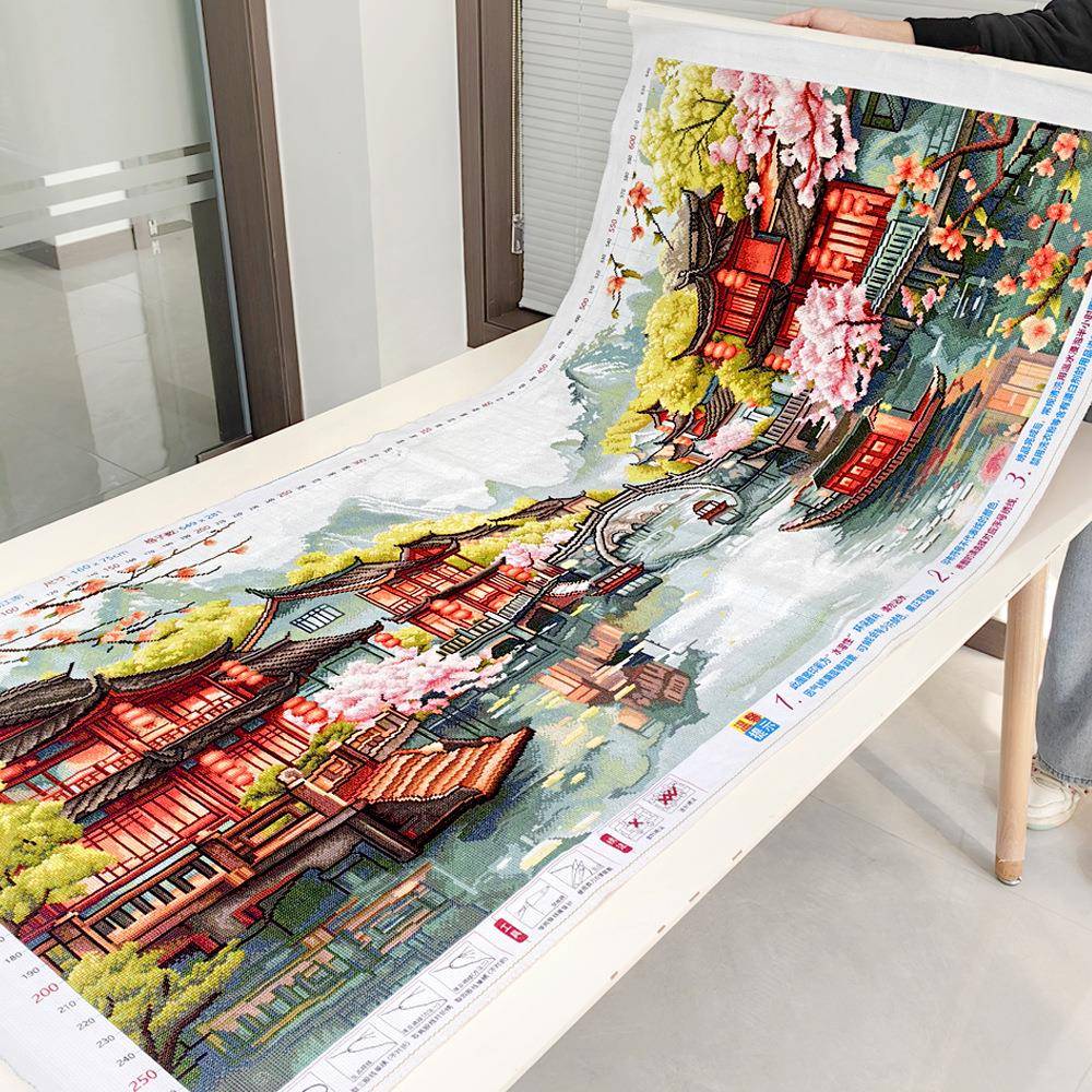 忆江南十字绣新款2025客厅简约现代江南山水风景手工刺绣