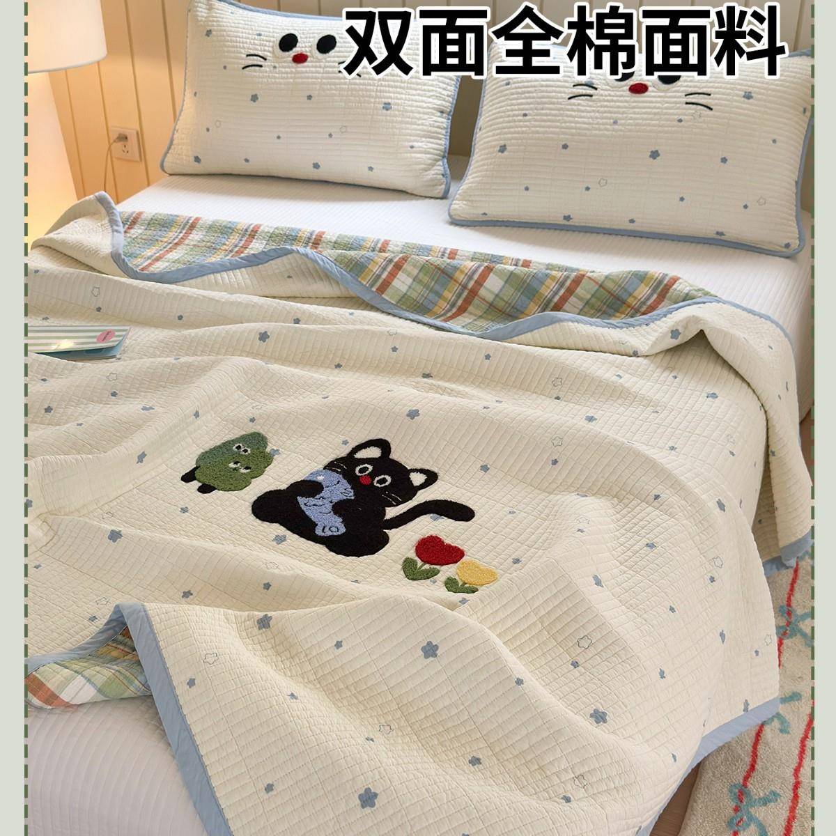 双面纯棉毛巾绣床盖单件2025新款卡通纯棉夹棉厚床单棉花床褥子垫