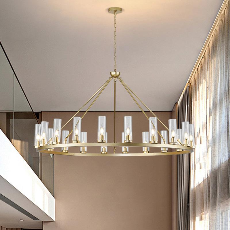 跨境货美式复古气工业风吊灯客厅卧室灯简约大圆形家610用供蜡烛