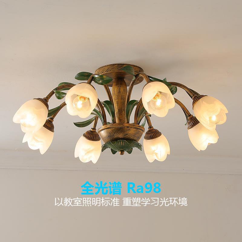 全光谱客厅灯卧室美式田园水晶吸顶灯家用餐厅创意花朵简欧式灯具