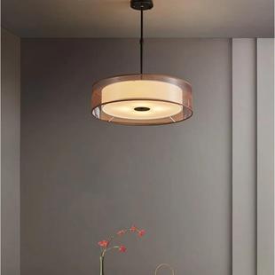 现代简约餐厅吊灯新中式 主卧室客厅吸顶灯书房圆形布艺房间灯具