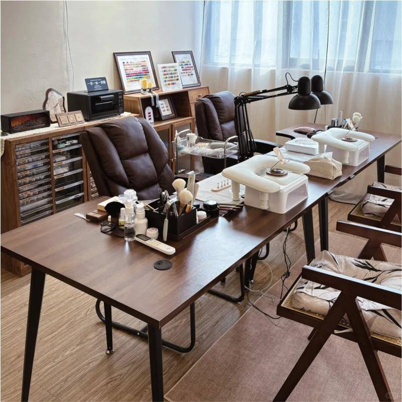 桌角美F99HM5T7桌2025新款美甲店椅套装转复古L型拐角工作台甲学
