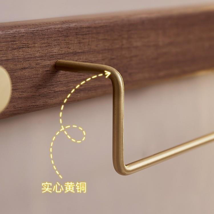 卫生间毛巾架免打孔浴室墙上简约单杆浴巾架胡桃木晾毛巾置物架子