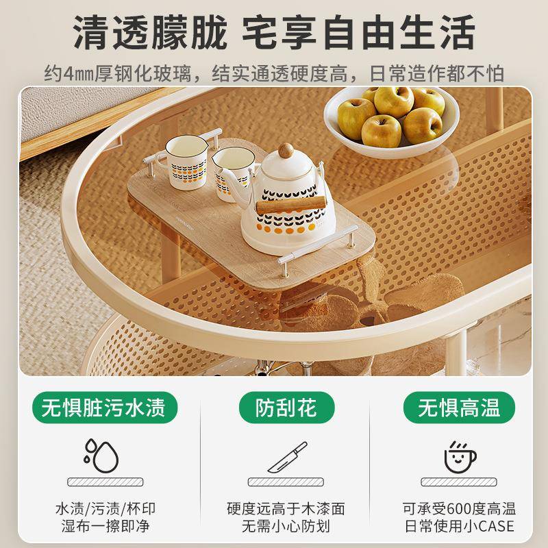 可移动沙发边几床头边柜侧边柜现代小桌子钢化玻璃茶几小户型推车