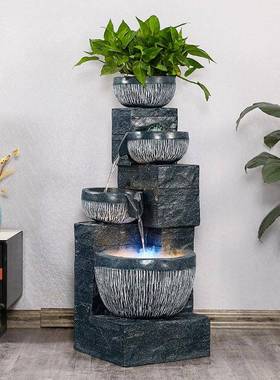 高山流水喷泉循环水办公室加湿器阳台假山水景鱼缸客厅工艺品摆件