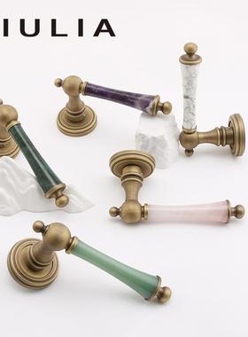 GIULIA紫粉绿水晶白绿大理石法式静音磁吸卧室门锁复古黄双开门