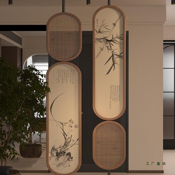 家新中式复古旋转985室遮挡定制实木厅茶隔断用入户玄客关装饰屏