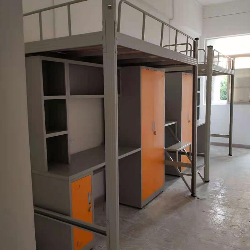 员工上床下桌带衣柜书桌高低铁架学生上下床中间带步梯一体双层床