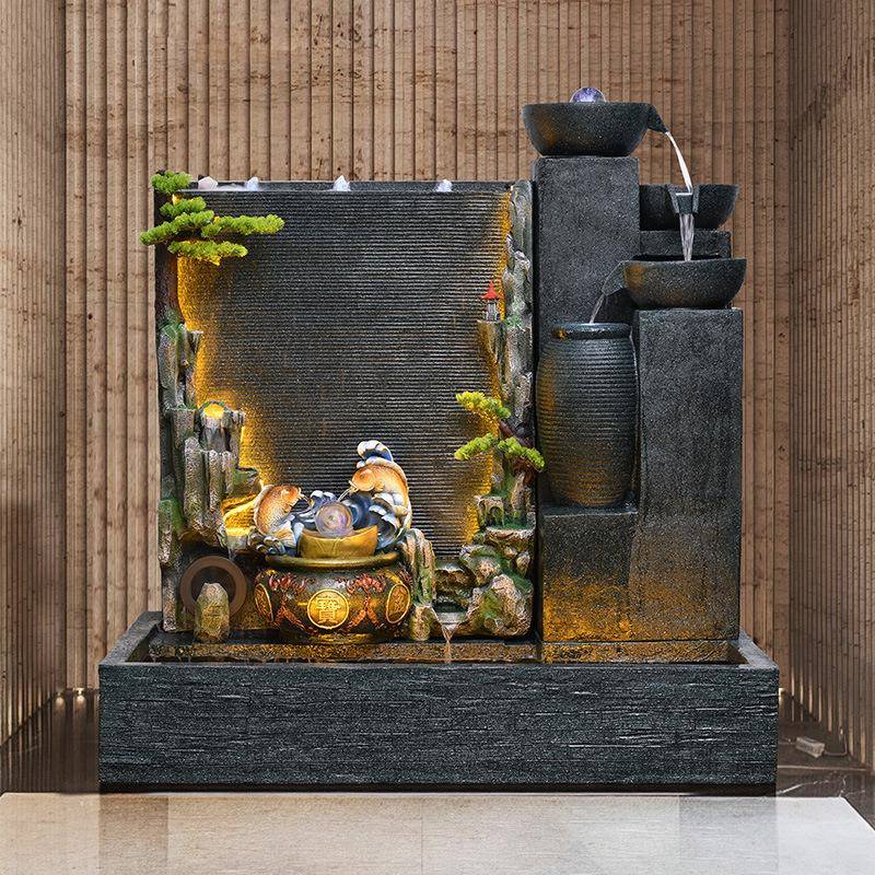 水幕墙流水屏风玄关墙喷泉循环水鱼缸加湿器庭院酒店落地水景摆件