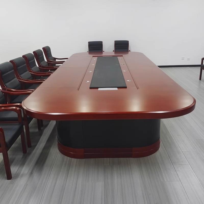 办公室椭圆形油漆实木皮大型会议桌子长条形接待桌洽谈桌椅组合