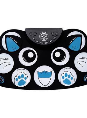 云之曲手卷电子鼓G-602超薄便携儿童练习架子鼓蓝色小猫脚踏