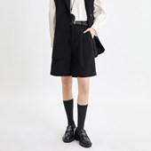 新款 时尚 休闲打褶短裤 法柚2026春季 女五分裤 高腰a字直筒包臀裙