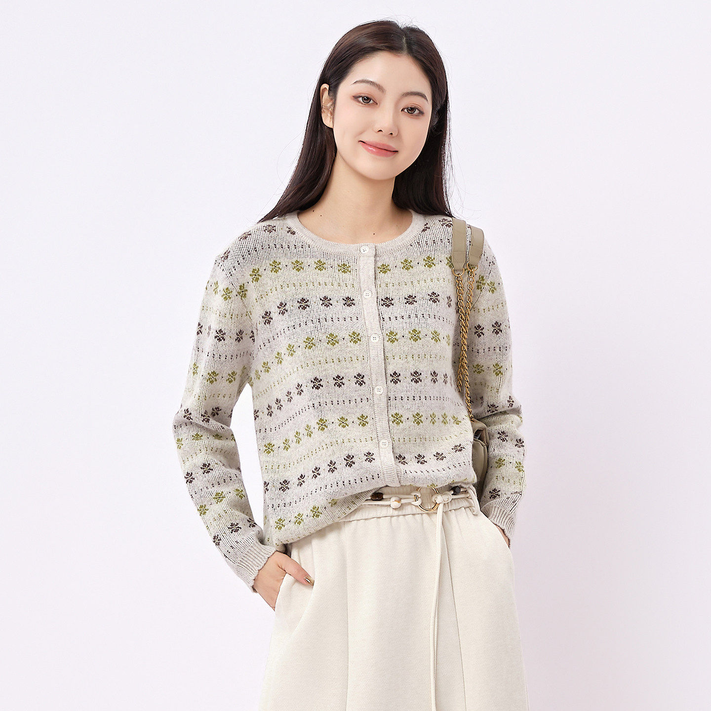 法柚毛衣2026春装雪花绒提花百搭高级感针织衫外搭长袖开衫外套