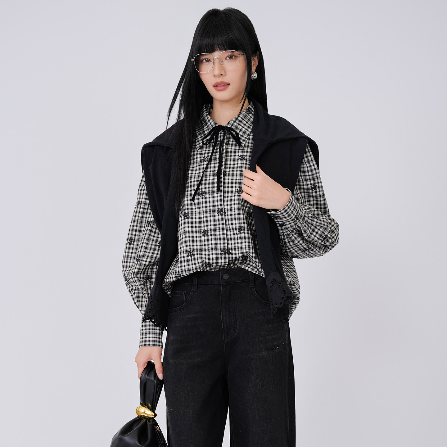 法柚百搭格子衬衣2026春秋新款衬衫韩版休闲长袖时尚显瘦上衣女