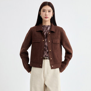 法柚翻领单排扣短小外套设计感通勤休闲气质长袖工装夹克上衣