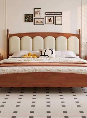 法式复实FHX木床主卧软泡芙床简人约1.5米包古单人床1.8米黑色双