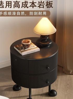法式奢卧感主小古型床轻头柜家用卧室创意中黑色圆CHF形小床边柜