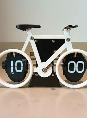 德国自动翻台页钟表复古机客厅sQApy3ER械摆件自行车翻页时钟闹钟