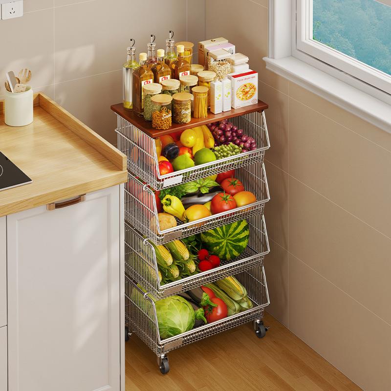厨房置物架多层落地可移SCL40动蔬能放水果菜收纳家用功小推车过
