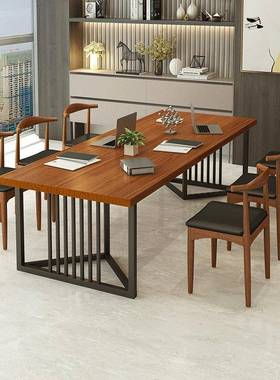 会工业风实木办公议桌桌简桌约多人位长条81706职员会议办公椅组