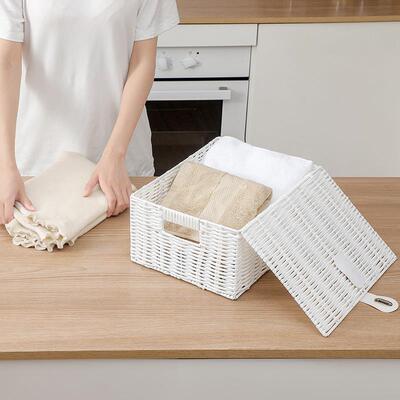 带编盖收纳箱b2961-6仿藤工家收纳防尘衣居物玩具整理学生办公艺