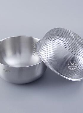 水用厨房32730不4锈钢沥水盆两件套装带刻度洗水果蔬菜家漏篮淘米