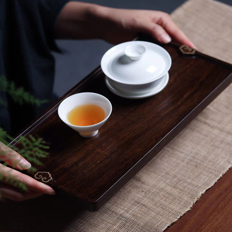 黑檀木茶盘干泡盘家用简约创意小号茶台茶室茶具整块实木托盘