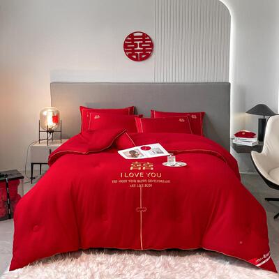 婚DW-91002庆芯大红喜庆大被豆纤维被冬被刺结婚绣被子亲肤棉喜床